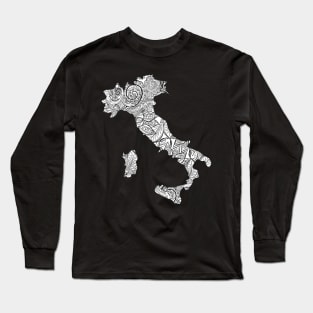 Mandala art map of Italy with text in white Long Sleeve T-Shirt